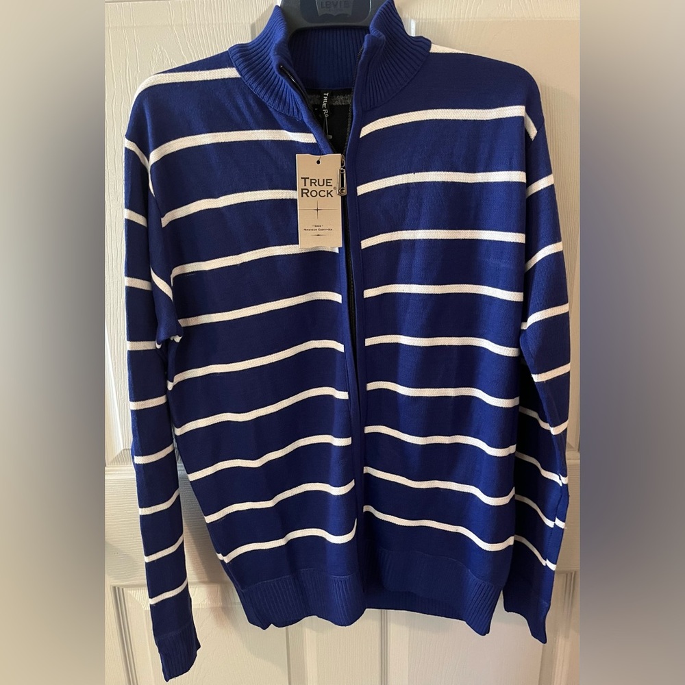 TRUE ROCK Zip Up Men’s Sweater Size L - Blue/White